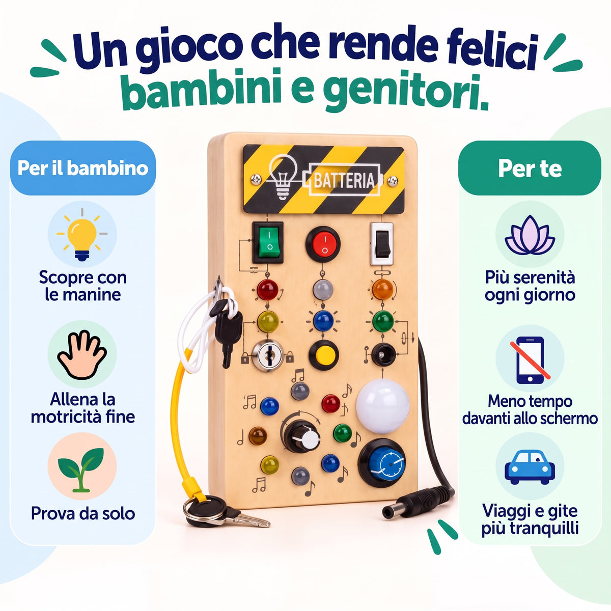 Tavola sensoriale Nolinu: gioco con luci e interruttori per il bambino